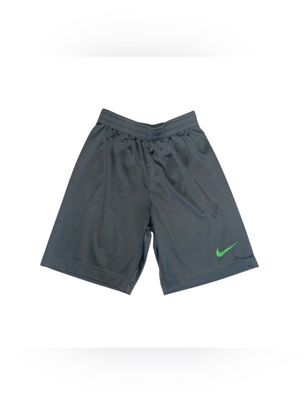 Nike Boy's Black Athletic Shorts with Green Swoosh Accent